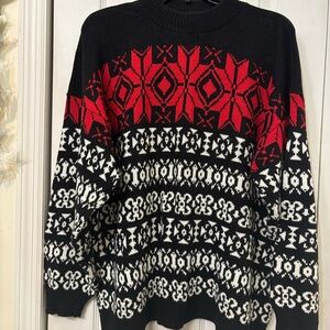 Vintage American Pride Women’s Black and Red Patterned Christmas Sweater-20W